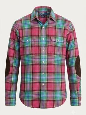 Polo Ralph Lauren Dungaree Vintage Plaid Flannel Elbow Patch Workshirt Medium